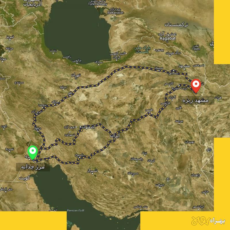 مسافت و فاصله مشهد ریزه - خراسان رضوی تا مرز چذابه - استان خوزستان از ۳ مسیر - اردیبهشت ۱۴۰۳