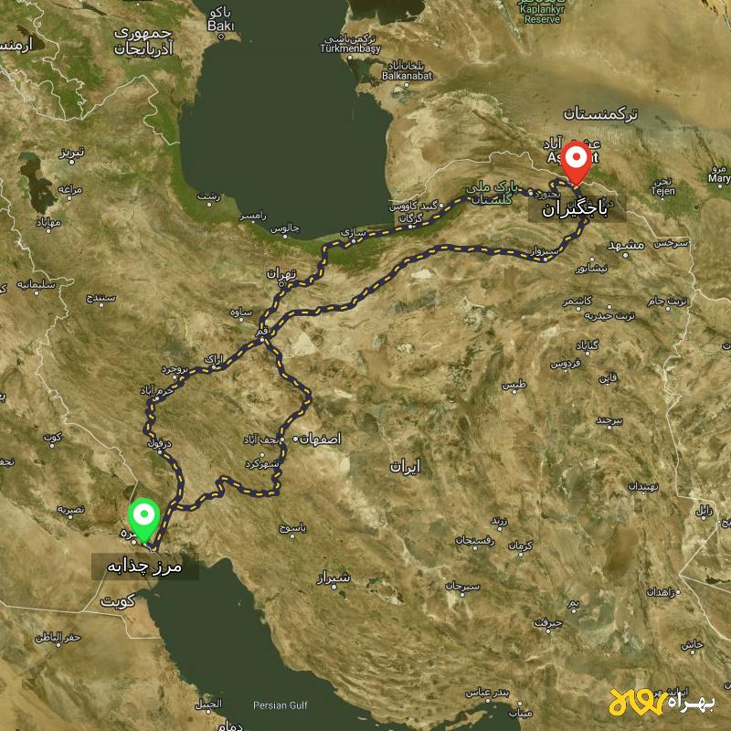 مسافت و فاصله باجگیران - خراسان رضوی تا مرز چذابه - استان خوزستان از ۳ مسیر - اردیبهشت ۱۴۰۳