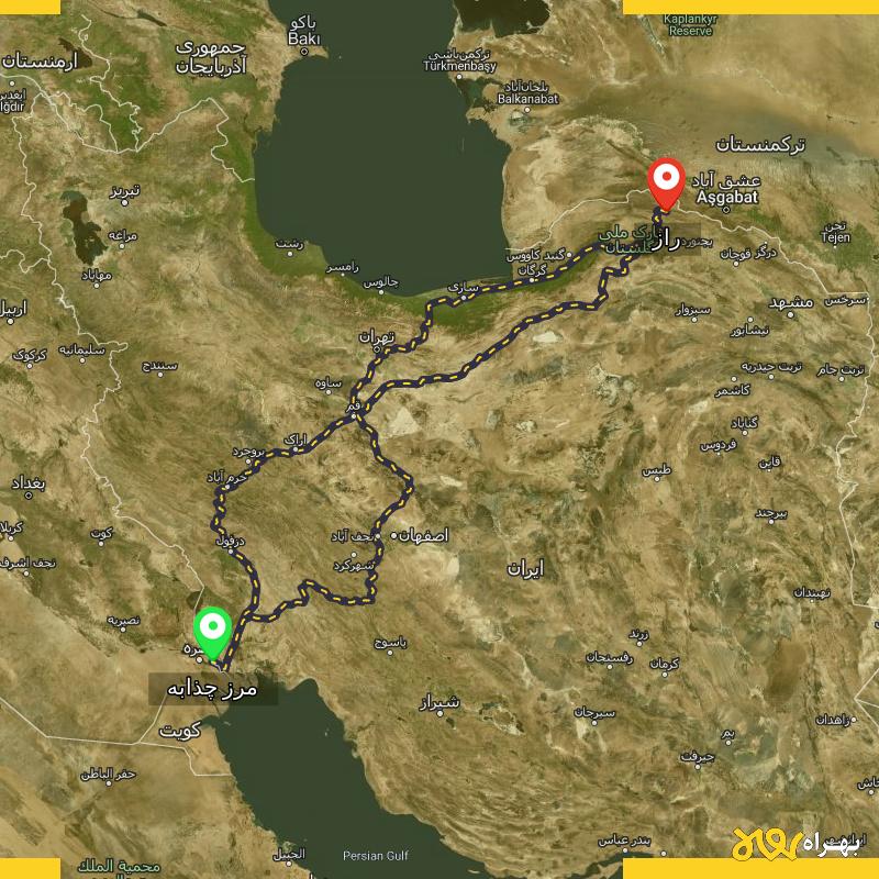 مسافت و فاصله راز - خراسان شمالی تا مرز چذابه - استان خوزستان از ۳ مسیر - آذر ۱۴۰۳
