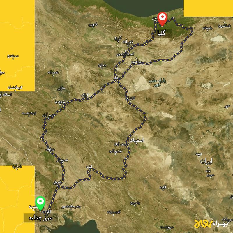 مسافت و فاصله گلیا - مازندران تا مرز چذابه - استان خوزستان از ۳ مسیر - مرداد ۱۴۰۳