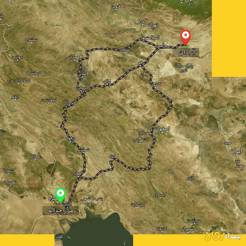 مسافت و فاصله آرادان - سمنان تا مرز چذابه - استان خوزستان از ۳ مسیر - دی ۱۴۰۳
