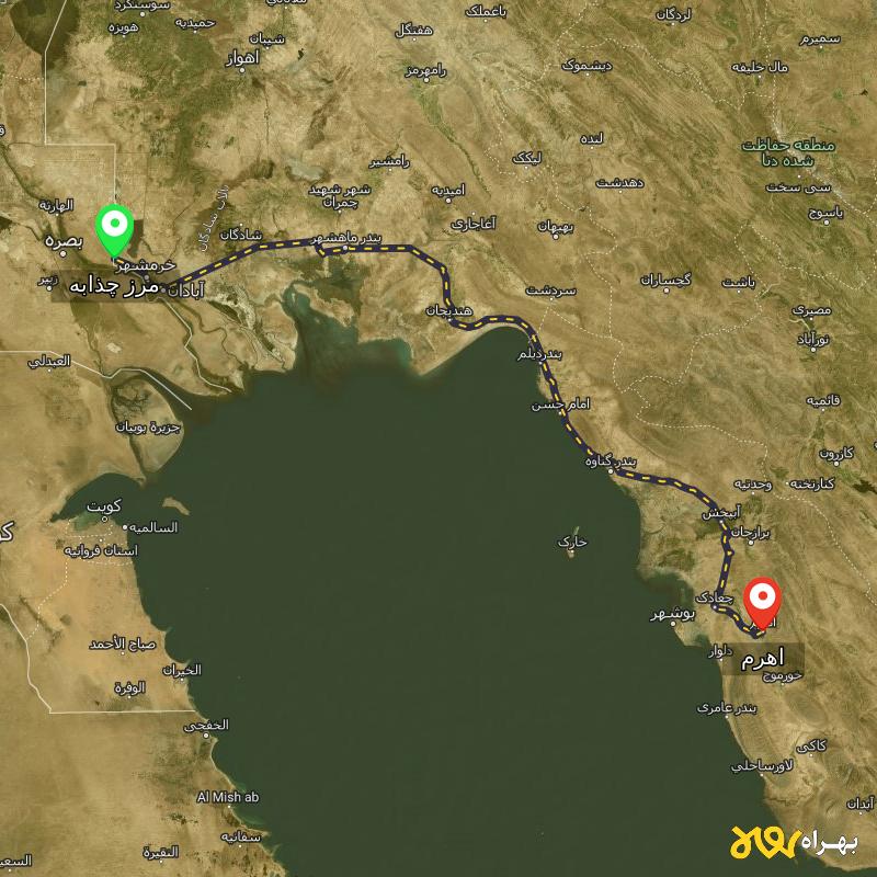 مسافت و فاصله اهرم - بوشهر تا مرز چذابه - استان خوزستان - اردیبهشت ۱۴۰۳
