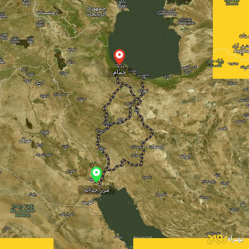 مسافت و فاصله خمام - گیلان تا مرز چذابه - استان خوزستان از ۳ مسیر - اردیبهشت ۱۴۰۳