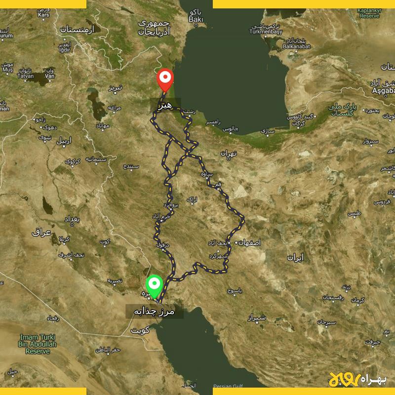 مسافت و فاصله هیر - اردبیل تا مرز چذابه - استان خوزستان از ۳ مسیر - اردیبهشت ۱۴۰۳