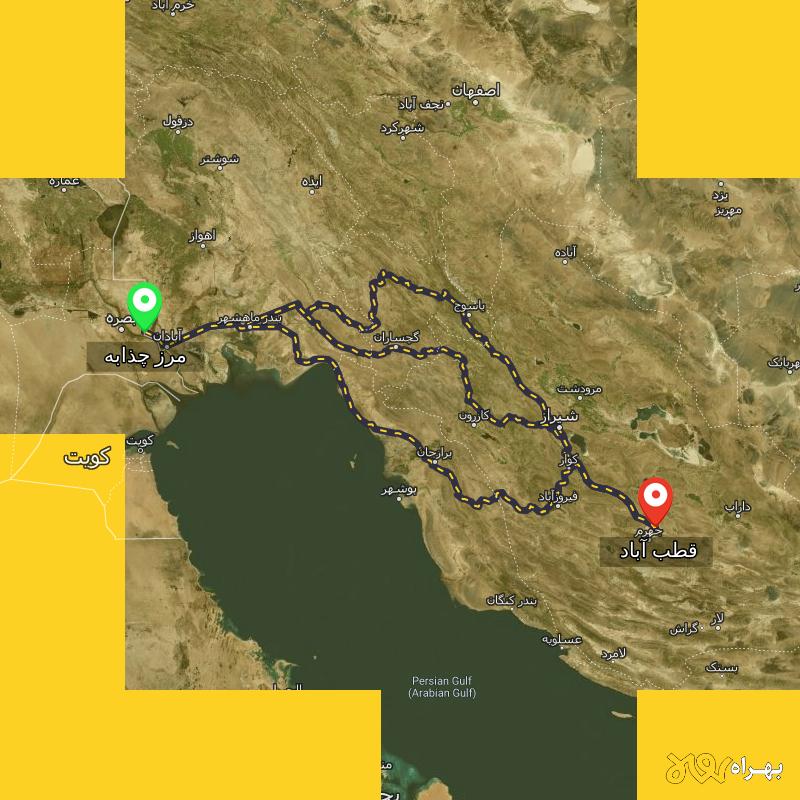 مسافت و فاصله قطب آباد - فارس تا مرز چذابه - استان خوزستان از ۳ مسیر - اردیبهشت ۱۴۰۳