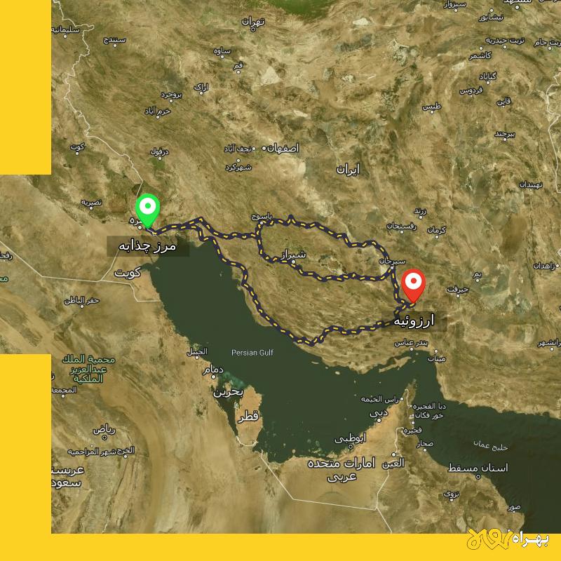 مسافت و فاصله ارزوئیه - کرمان تا مرز چذابه - استان خوزستان از ۳ مسیر - مرداد ۱۴۰۳