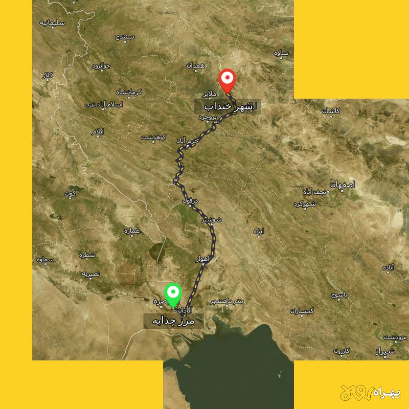 مسافت و فاصله شهر خنداب - مرکزی تا مرز چذابه - استان خوزستان - اردیبهشت ۱۴۰۳