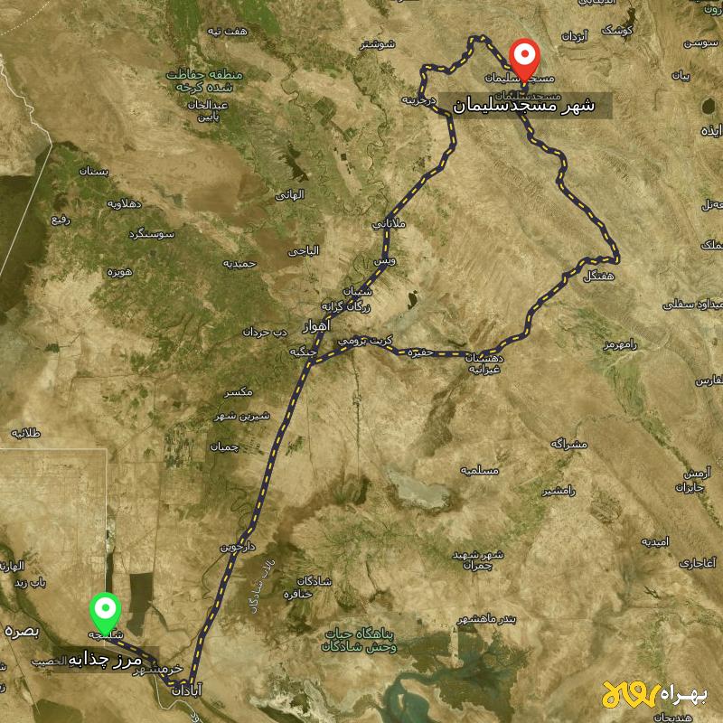 مسافت و فاصله شهر مسجدسلیمان تا مرز چذابه - استان خوزستان از ۲ مسیر - اردیبهشت ۱۴۰۳