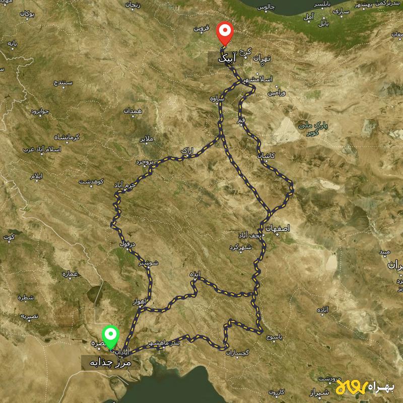مسافت و فاصله آبیک - قزوین تا مرز چذابه - استان خوزستان از ۳ مسیر - اردیبهشت ۱۴۰۳