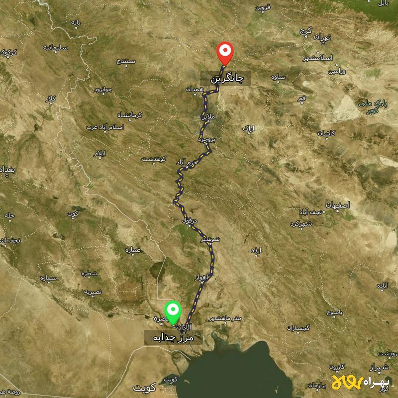 مسافت و فاصله چانگرین - همدان تا مرز چذابه - استان خوزستان - اردیبهشت ۱۴۰۳