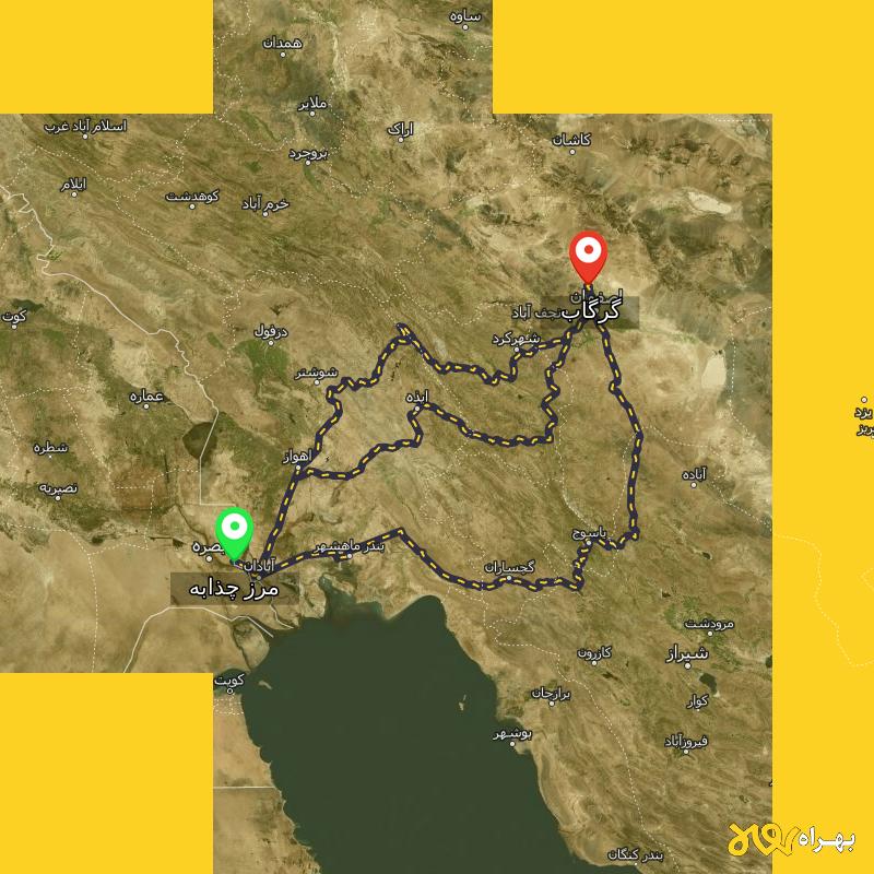 مسافت و فاصله گرگاب - شاهین شهر تا مرز چذابه - استان خوزستان از ۳ مسیر - مرداد ۱۴۰۳