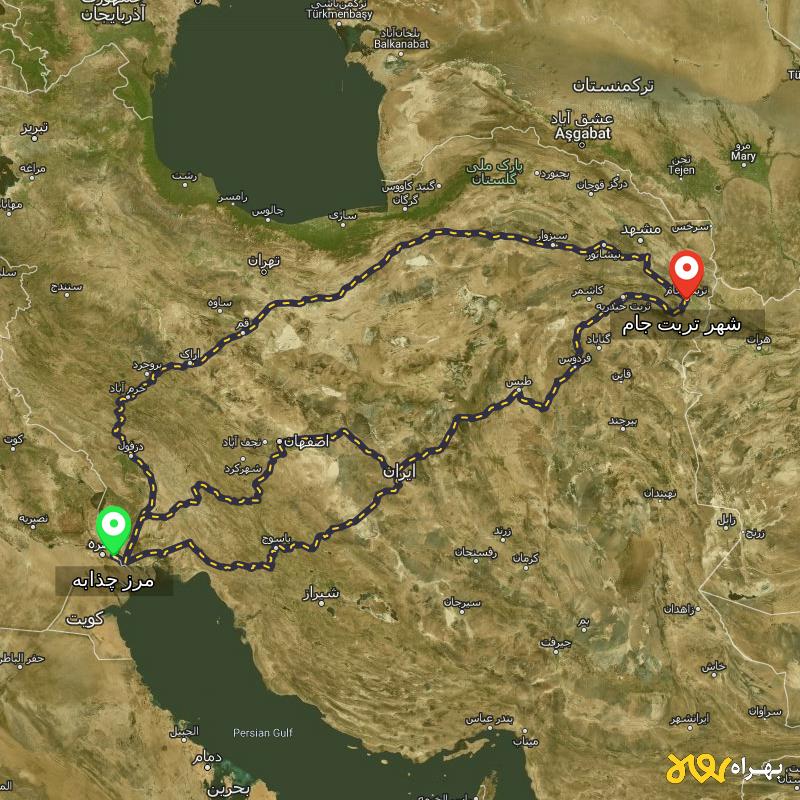 مسافت و فاصله شهر تربت جام تا مرز چذابه - استان خوزستان از ۳ مسیر - اردیبهشت ۱۴۰۳